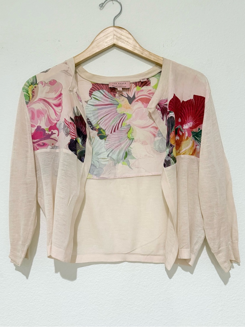 Ted Baker Silk Tapestry Floral Lightweight Open Cardigan bolero style top
